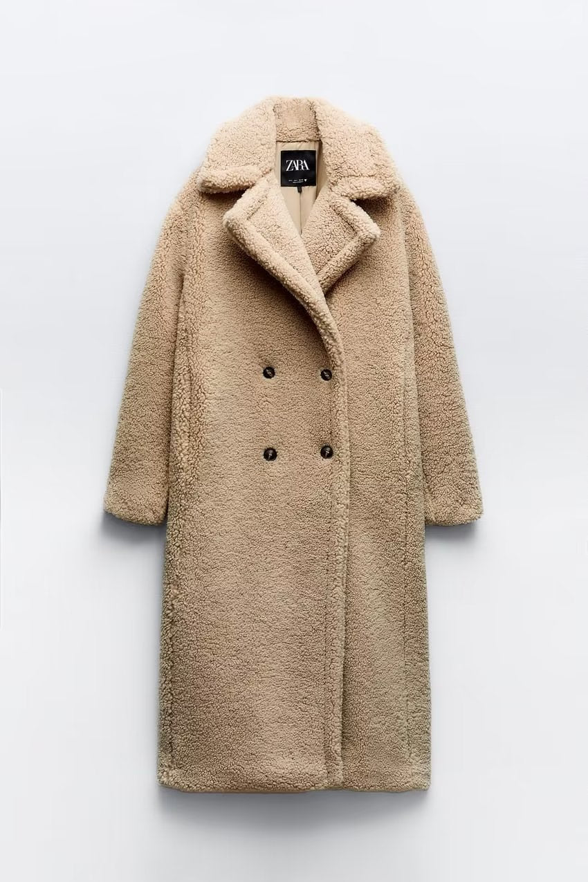 Collared Thickening Mid Length Lamb Wool Long Overcoat Outerwear