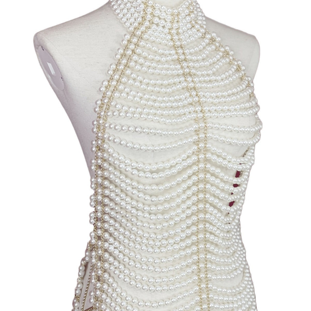 Pearl Body Cha Women Dress Beach Bikini Wear Hollow Out Cutout Sexy Halter Dress