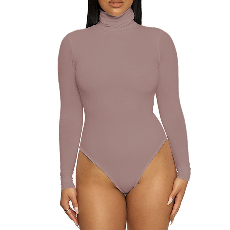 Autumn Winter Base Base Women Clothing Simple Turtleneck Long Sleeve Slim Bodysuit Bodysuit