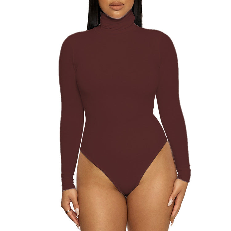 Autumn Winter Base Base Women Clothing Simple Turtleneck Long Sleeve Slim Bodysuit Bodysuit