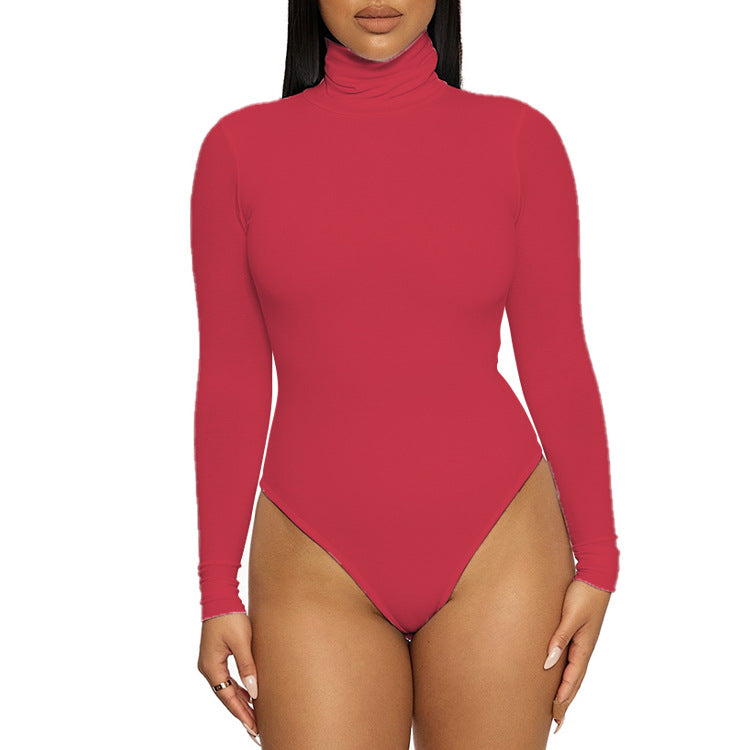 Autumn Winter Base Base Women Clothing Simple Turtleneck Long Sleeve Slim Bodysuit Bodysuit