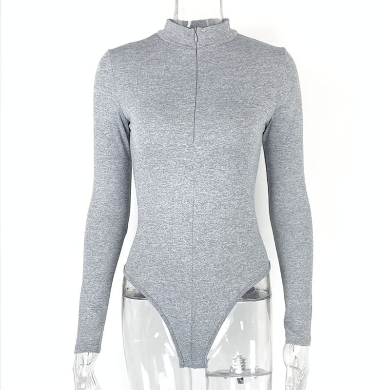 Autumn Winter Bottoming Shirt Women Clothing Long Sleeve Zipper Tight Bodysuit