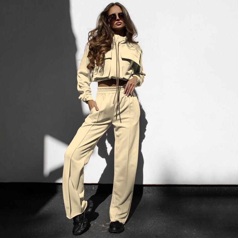 Autumn Winter Solid Color Zipper Double Suit Women