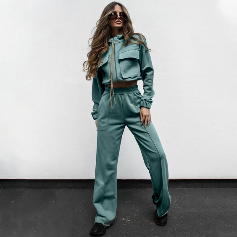 Autumn Winter Solid Color Zipper Double Suit Women