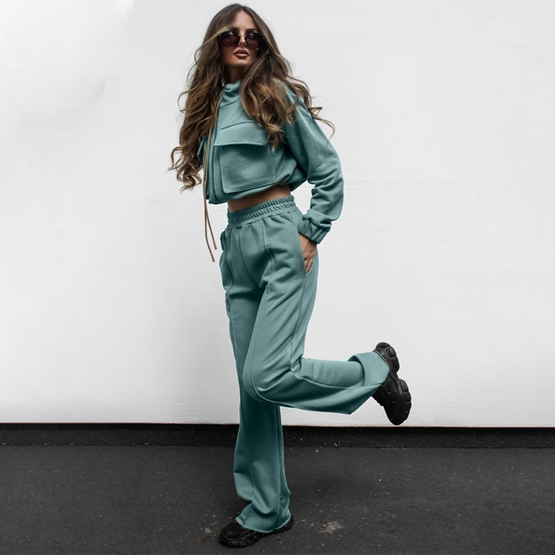 Autumn Winter Solid Color Zipper Double Suit Women