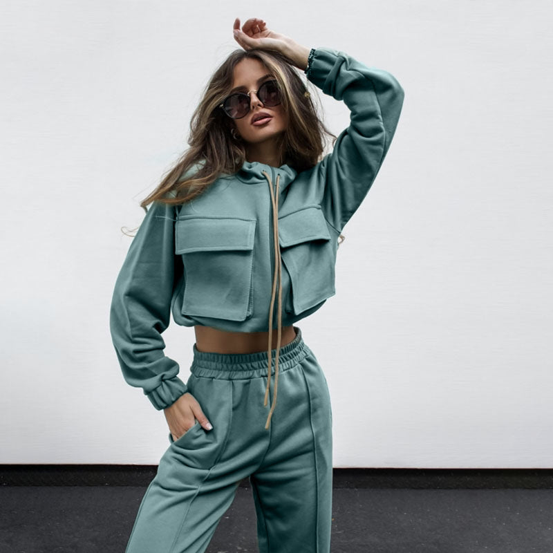 Autumn Winter Solid Color Zipper Double Suit Women