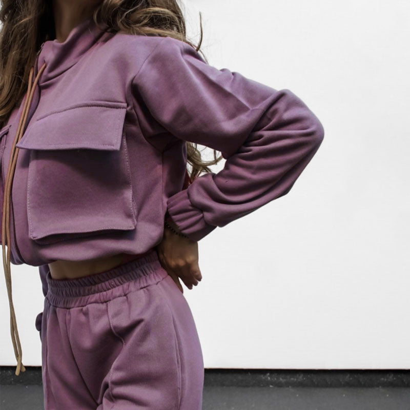 Autumn Winter Solid Color Zipper Double Suit Women