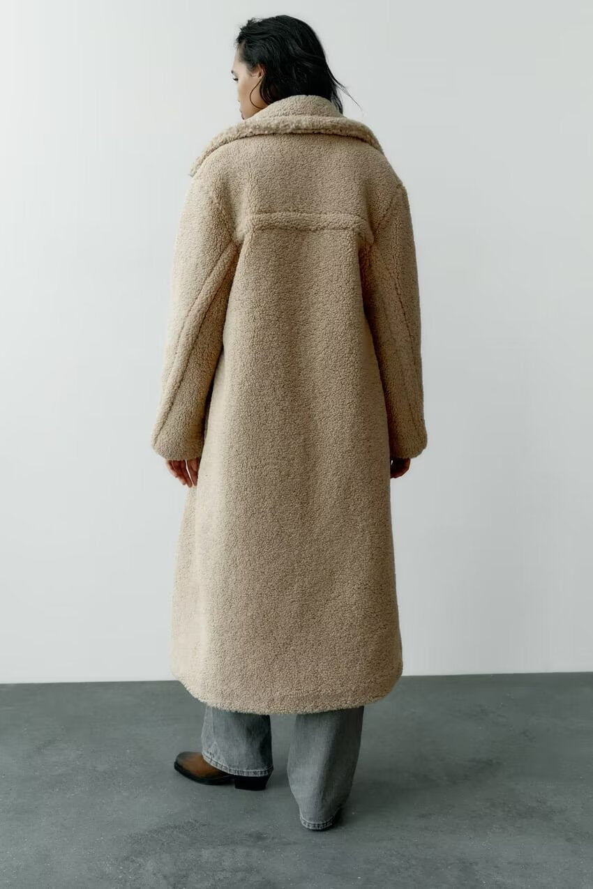 Collared Thickening Mid Length Lamb Wool Long Overcoat Outerwear