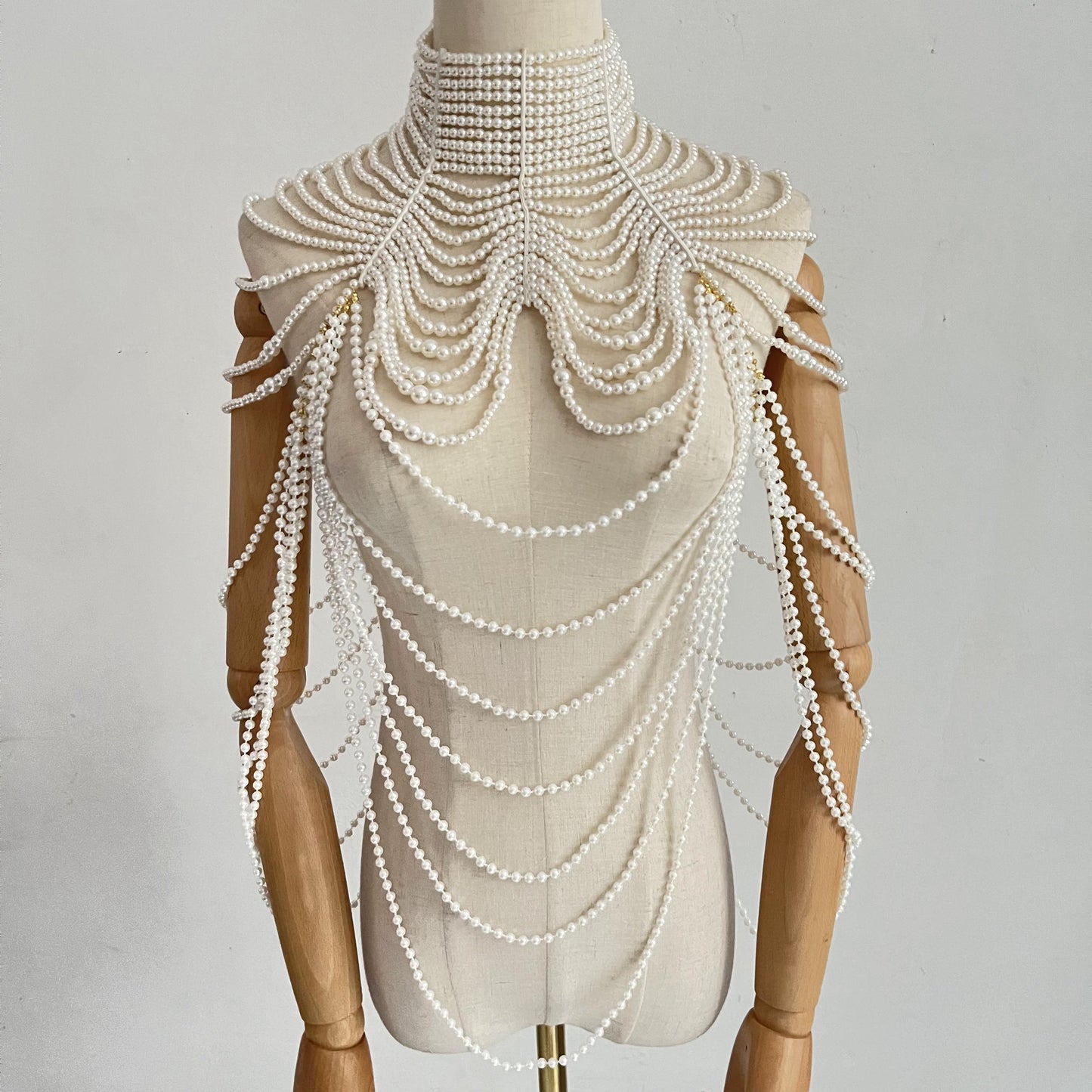 Pearlbobychain Pearl Body Cha Multi Layer Exaggerated Big Necklace Back Chain Dinner Dress Accessories