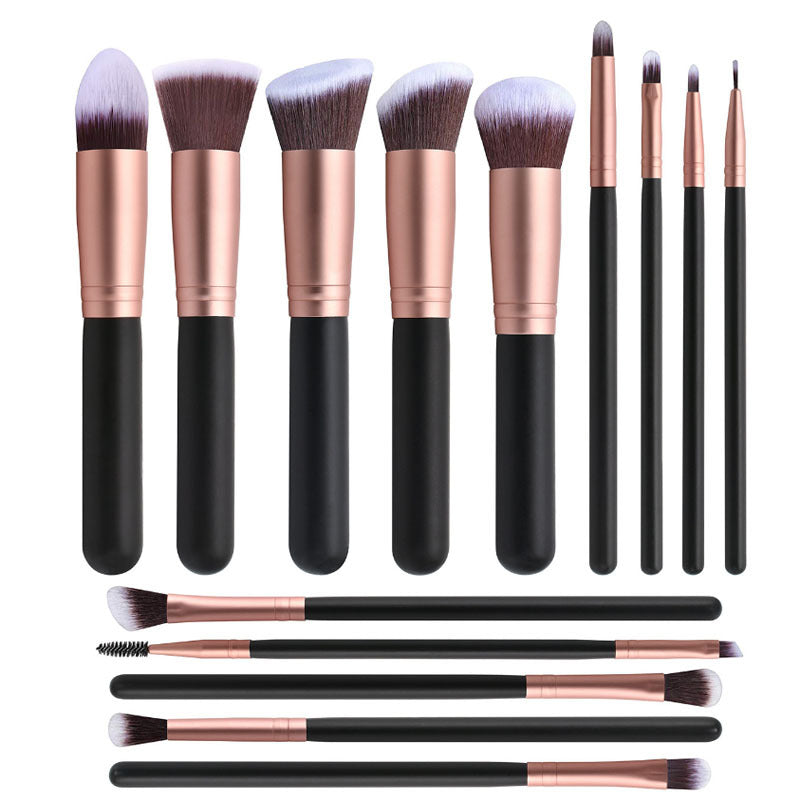 14 Makeup Brush Set Rose Gold Novice Makeup Brush Loose Powder Brush Wooden Handle Makeup Brush