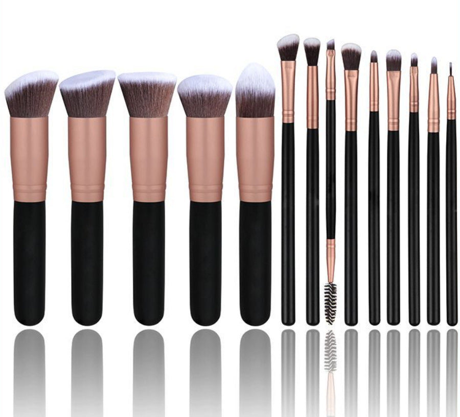 14 Makeup Brush Set Rose Gold Novice Makeup Brush Loose Powder Brush Wooden Handle Makeup Brush