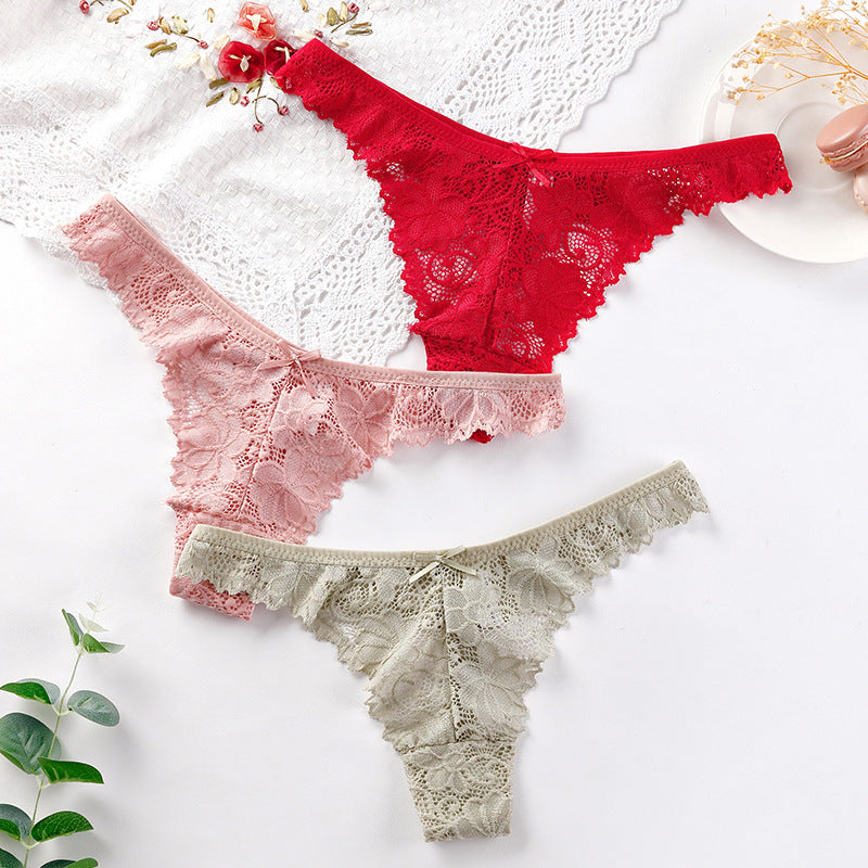 Women Underwear Hollow Out Cutout Breathable Low Waist Sexy Lace Purified Cotton Crotch Women Briefs
