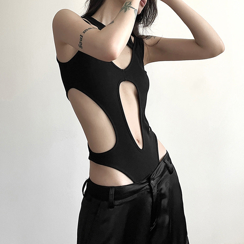 Summer Women Clothing Solid Color Sexy Sexy Hollowed out Slim Fit Patchwork Figure Flattering Jumpsuit