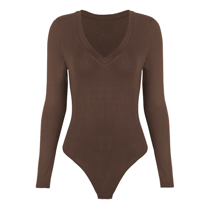 Autumn Winter Bottoming Shirt Tight Sexy Women Clothing Modal Long Sleeve V-neck Bodysuit