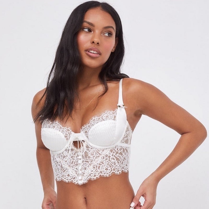 -Women Body Shaping Thin Push up Hollow Out Cutout Long Back Bra