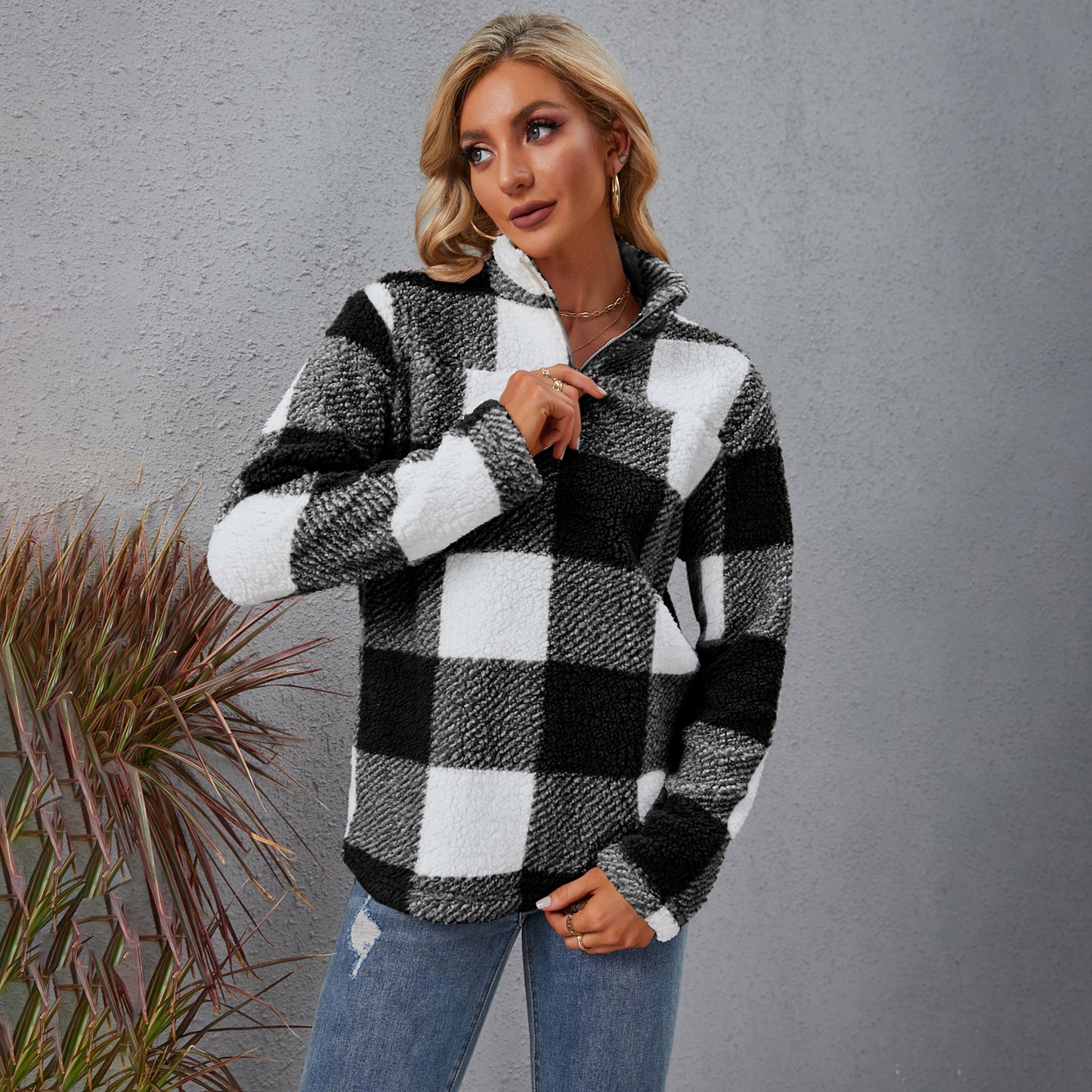 Autumn Winter Color Matching Plush Loose Internet Trendy Coat