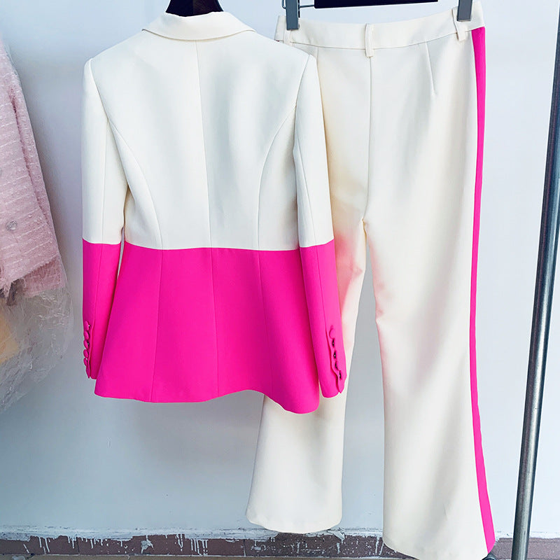 Business Suit One Button Color Matching Suit Bell-Bottom Pants Suit Two-Piece Suit