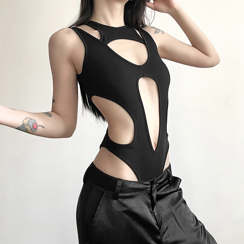 Summer Women Clothing Solid Color Sexy Sexy Hollowed out Slim Fit Patchwork Figure Flattering Jumpsuit