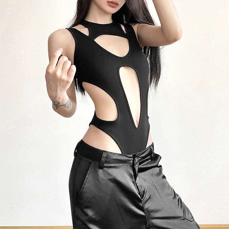 Summer Women Clothing Solid Color Sexy Sexy Hollowed out Slim Fit Patchwork Figure Flattering Jumpsuit