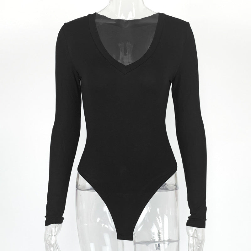 Autumn Winter Bottoming Shirt Tight Sexy Women Clothing Modal Long Sleeve V-neck Bodysuit
