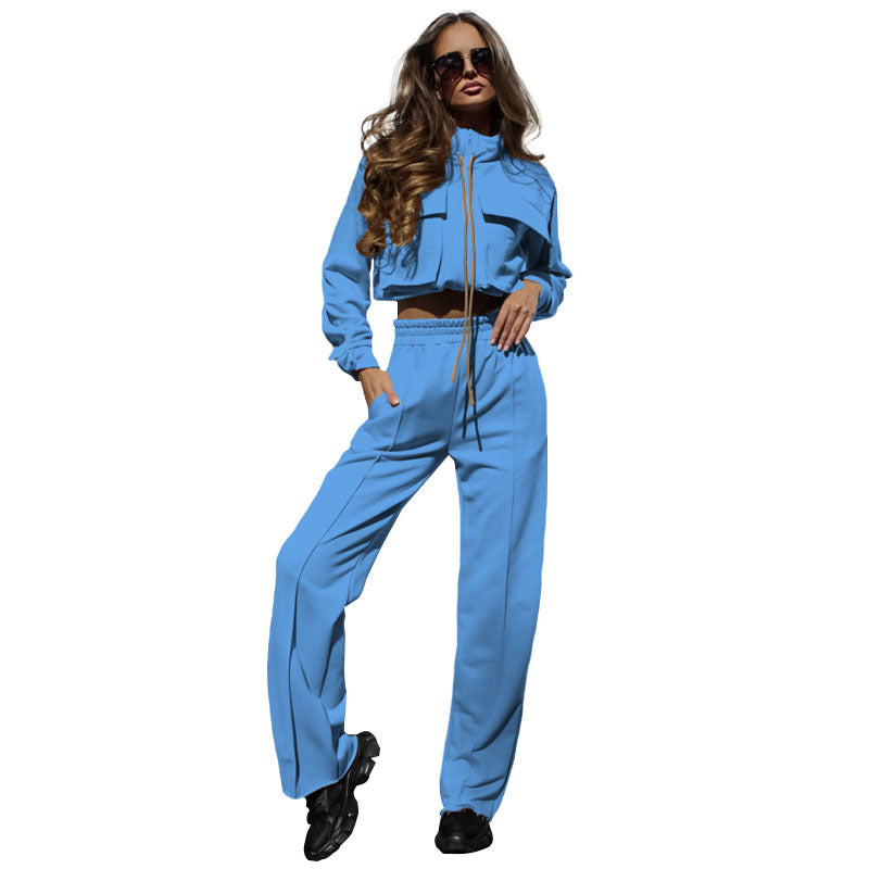 Autumn Winter Solid Color Zipper Double Suit Women