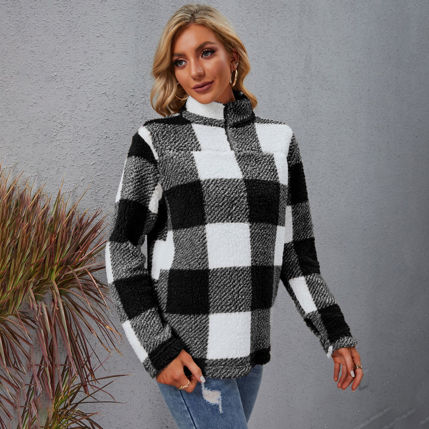 Autumn Winter Color Matching Plush Loose Internet Trendy Coat