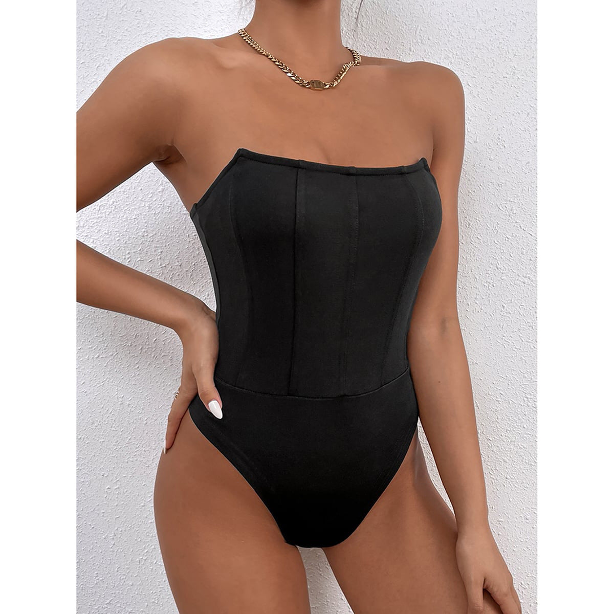 Three-Dimensional Slim Fit Bodysuit Basic Strapless Tube Top Bodysuit Women
