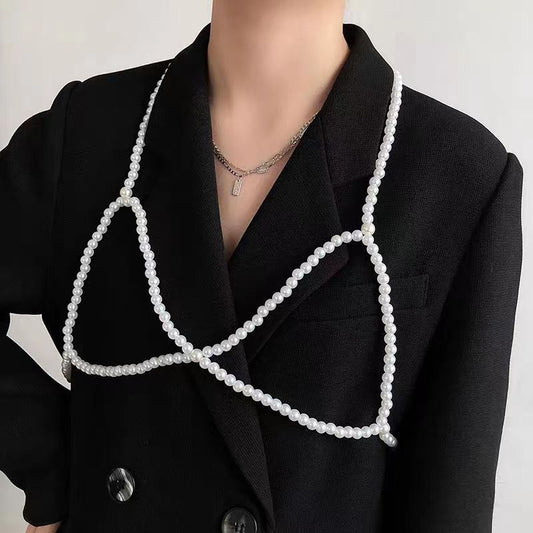 Original Simplicity Cross Pearl Body Cha Sexy Chest Necklace Stack Accessory Outerwear Suit Waist Chain Accessories Women