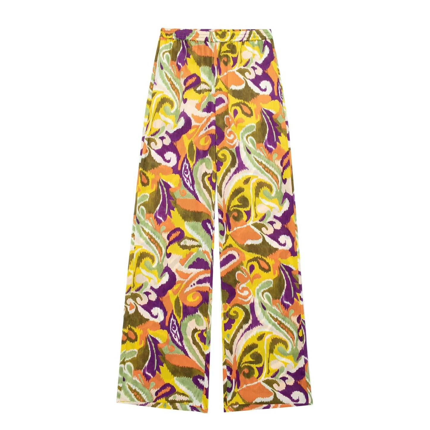Summer Wind Women's Long Sleeve Loose Printed Shirt Straight Leg Trousers Set