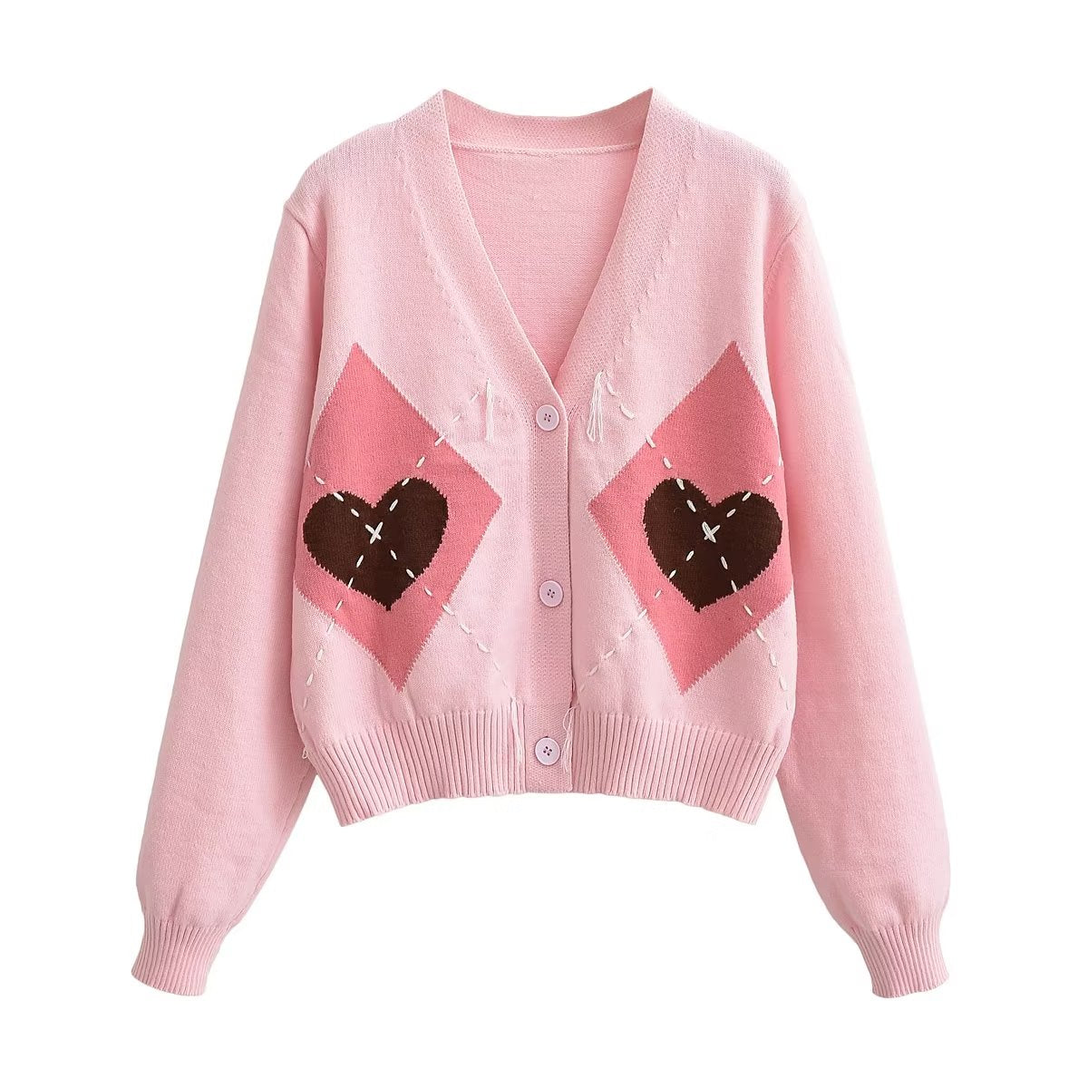 Autumn Women Clothing Love Rhombus Pattern Knitted Cardigan Coat