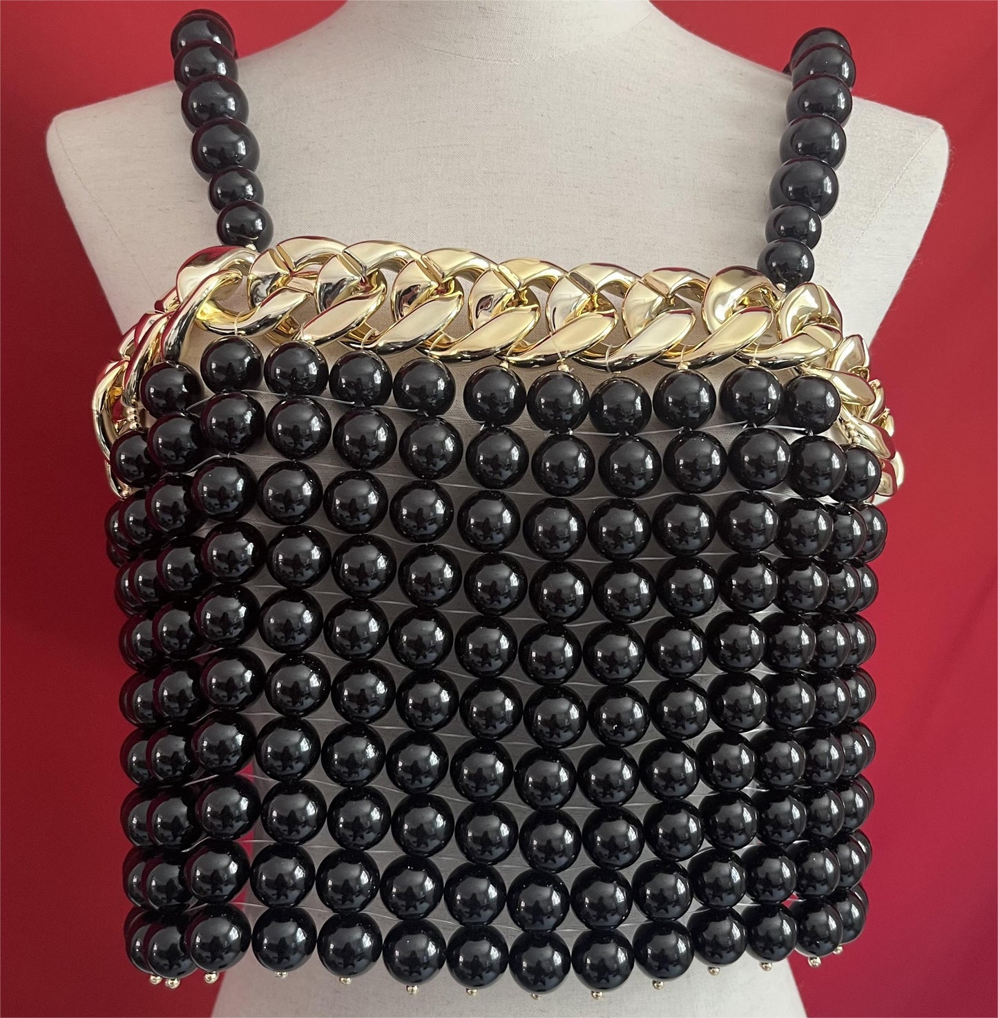 Heavy Industry Metal Chain Big Pearl Vest Adult Lady like Woman Women's Exaggerated Sling Vest