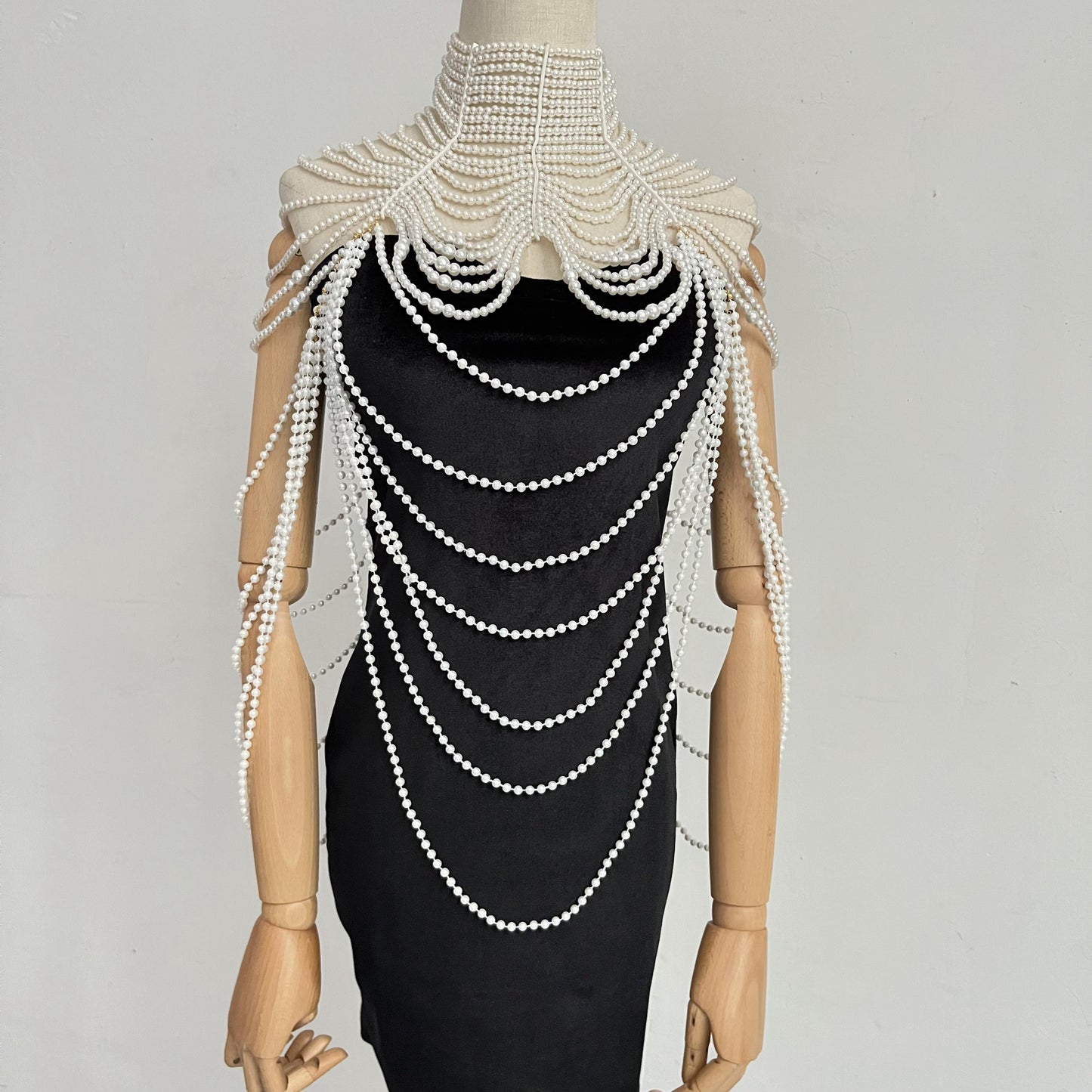 Pearlbobychain Pearl Body Cha Multi Layer Exaggerated Big Necklace Back Chain Dinner Dress Accessories