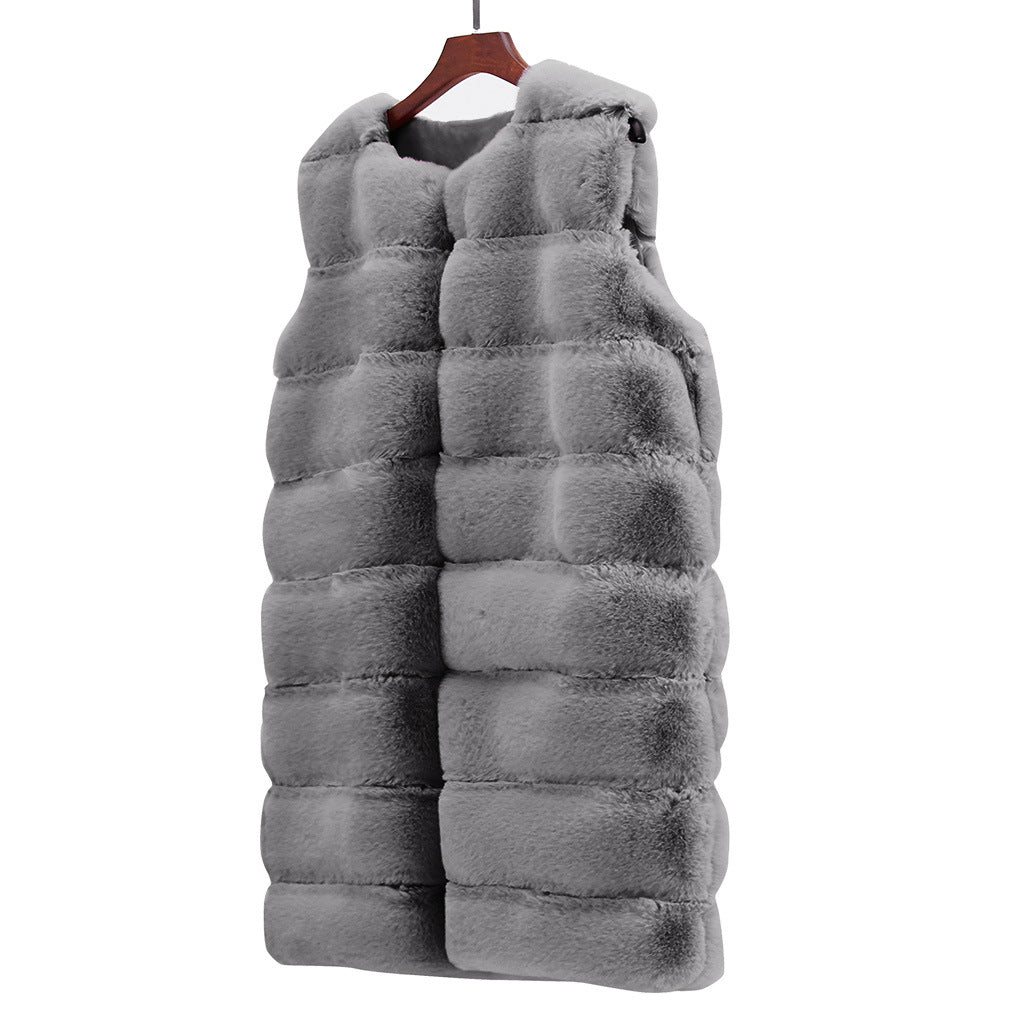 New Faux Fur Long Vest Cotton-Padded Coat Thickened Long
