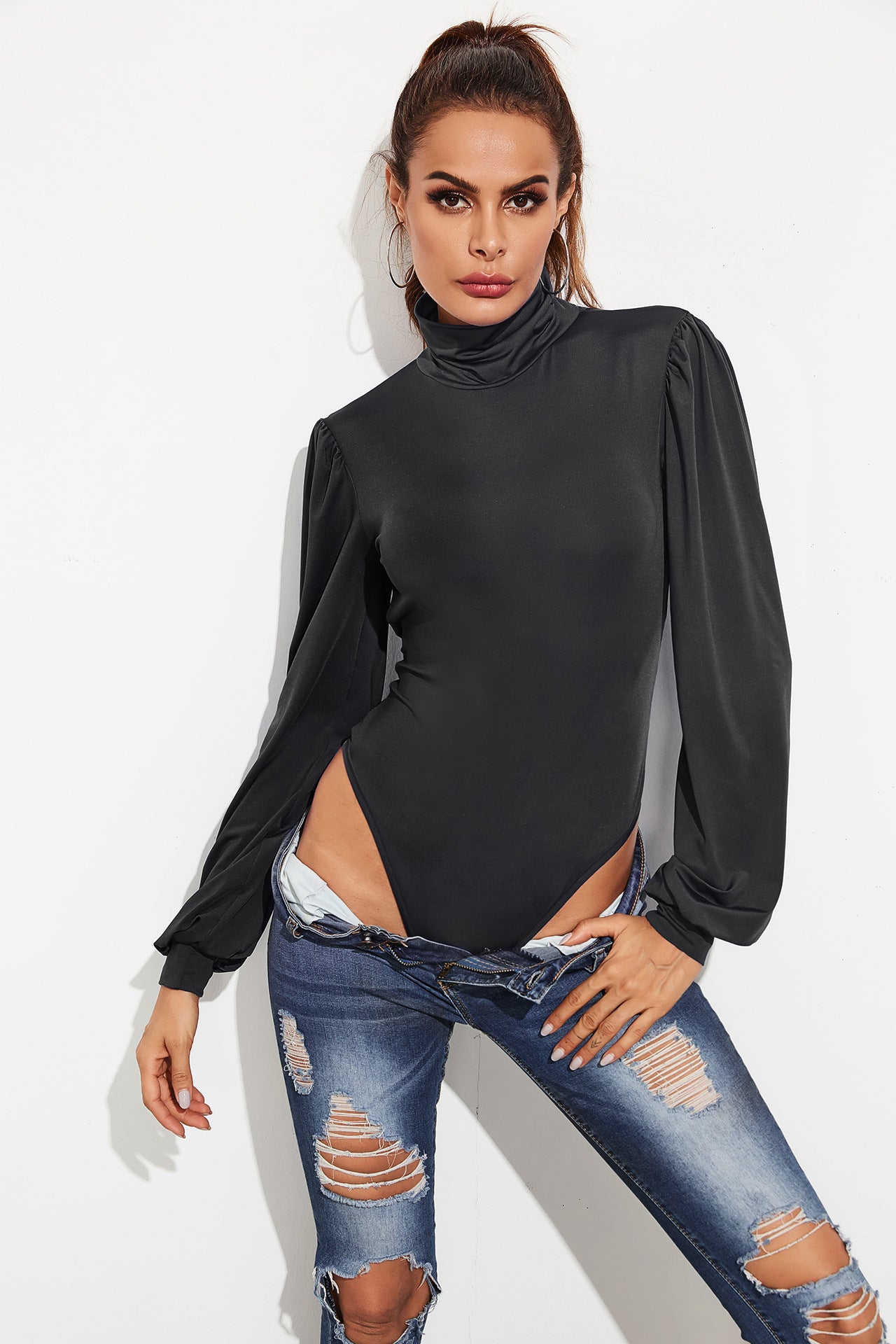 Pullover Long Sleeve Jumpsuit Sexy Solid Color Bottoming Shirt