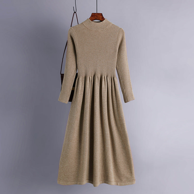 High Collar Swing Long Knitted Dress