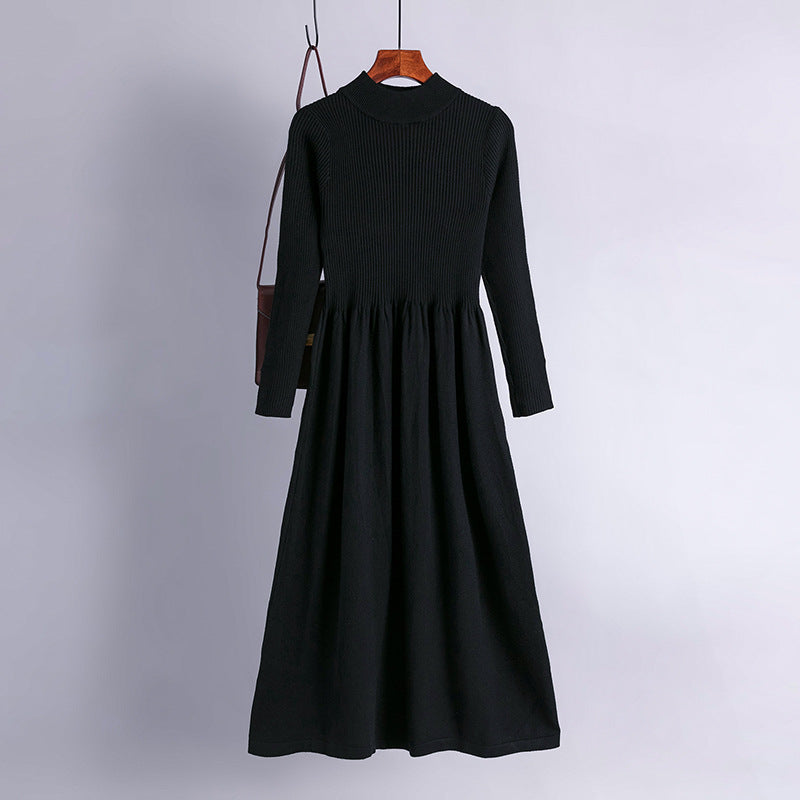 High Collar Swing Long Knitted Dress