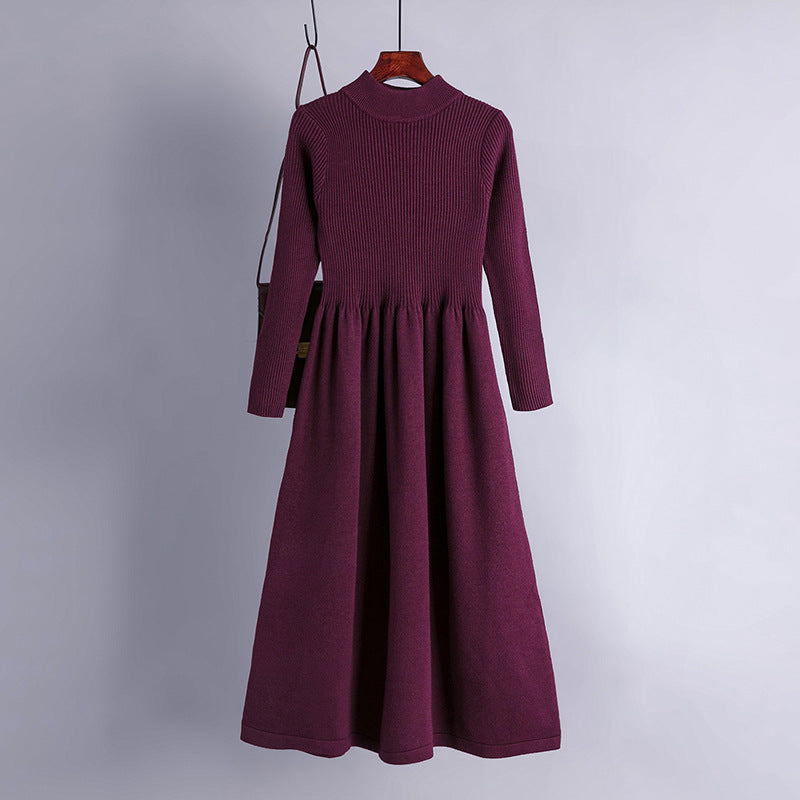 High Collar Swing Long Knitted Dress