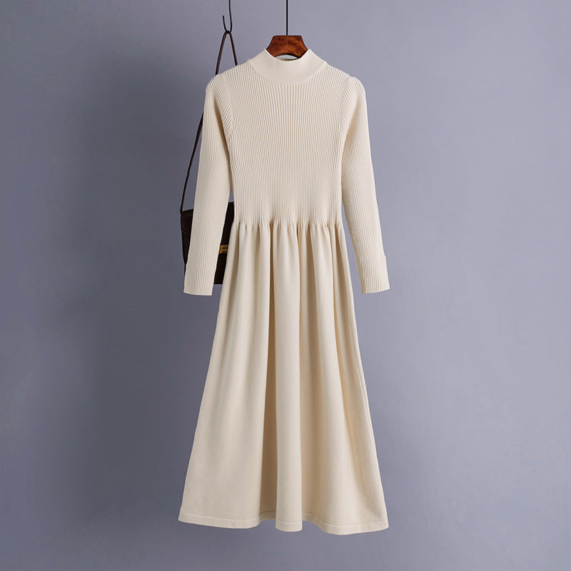 High Collar Swing Long Knitted Dress