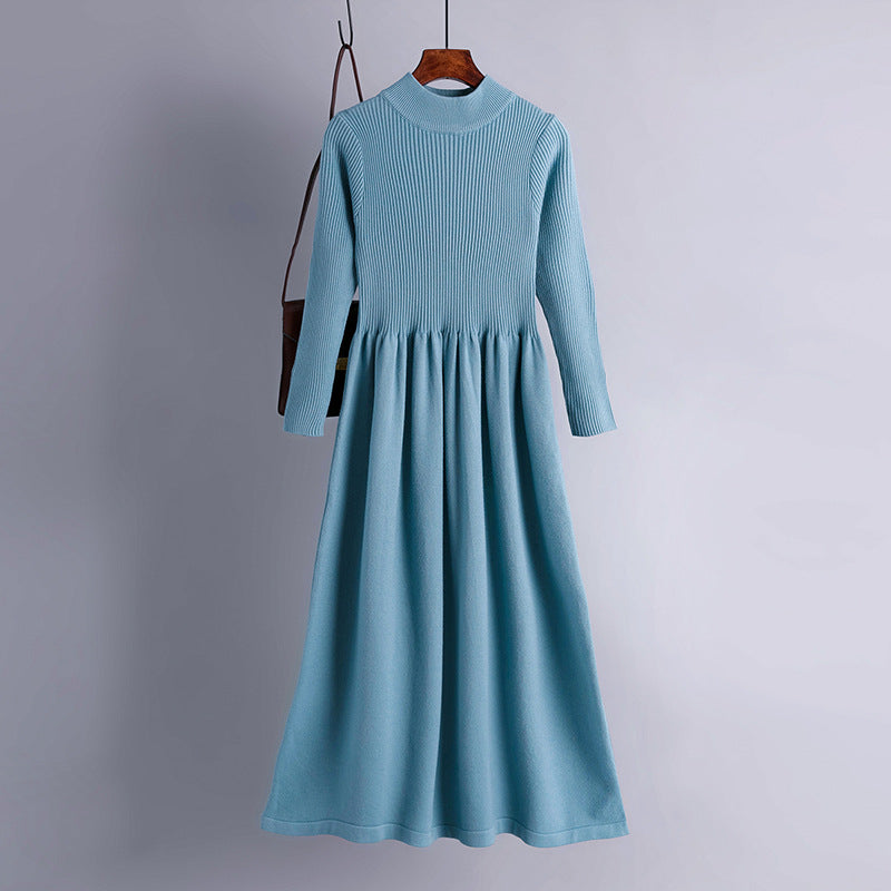 High Collar Swing Long Knitted Dress