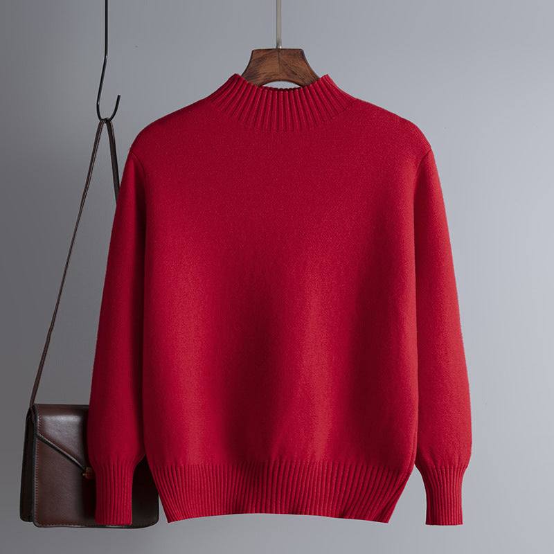 Sweater Solid Color Half Collar Pullover Slim Fit Inner Wear Bottoming Shirt