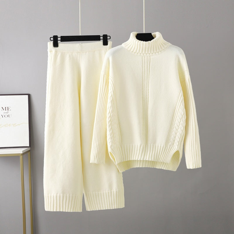 Turtleneck Pullover Thickened Knitting Sweater Casual Set