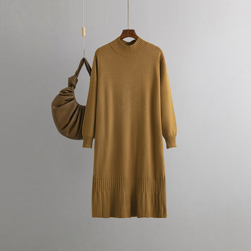 Autumn Winter With Coat Mid Length Base Knitting Dress Loose Slimming Half Turtleneck Sweater Dress