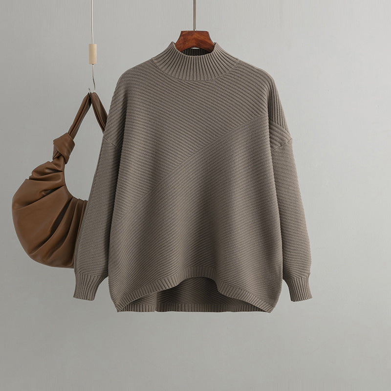 Long Sleeves Top Solid Color Pullover Sweater Women Mock Neck Sweater Bottoming Shirt