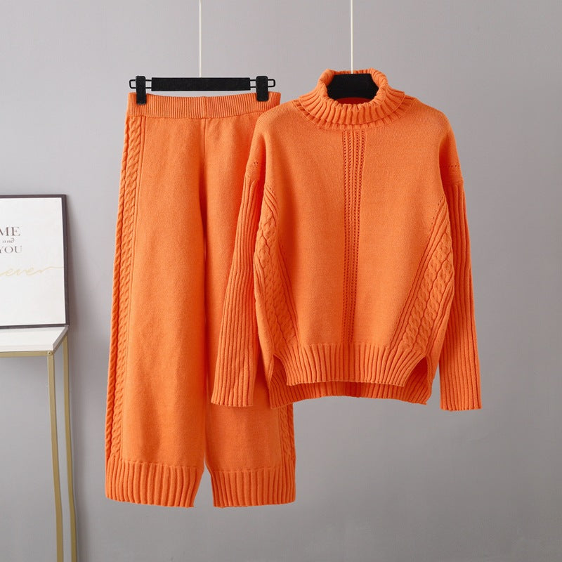 Turtleneck Pullover Thickened Knitting Sweater Casual Set