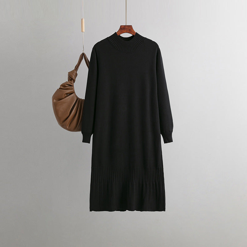 Autumn Winter With Coat Mid Length Base Knitting Dress Loose Slimming Half Turtleneck Sweater Dress