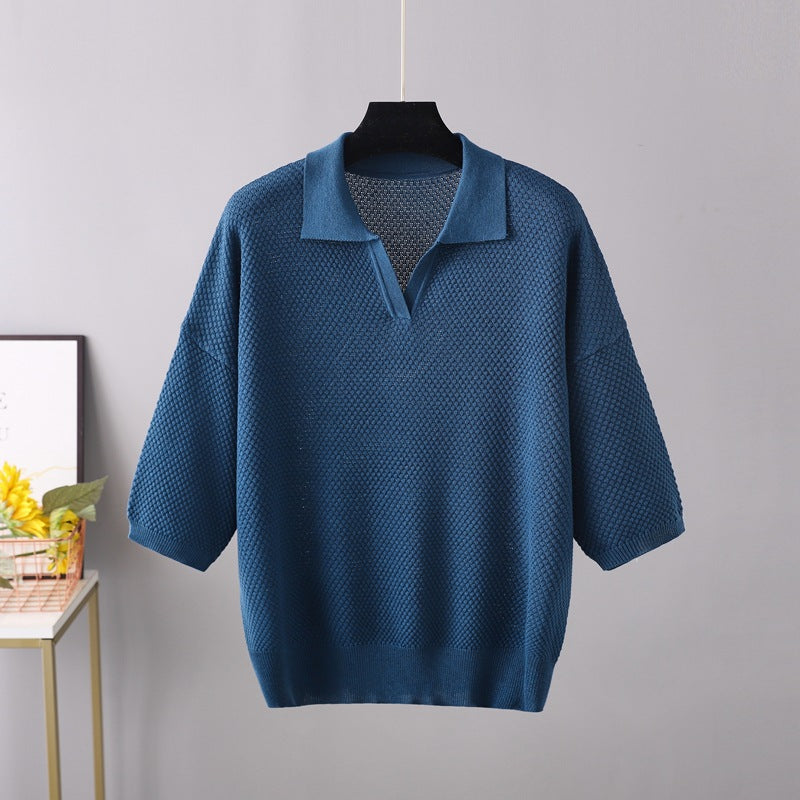 Women Clothing Slimming Polo Collar Bottoming Shirt