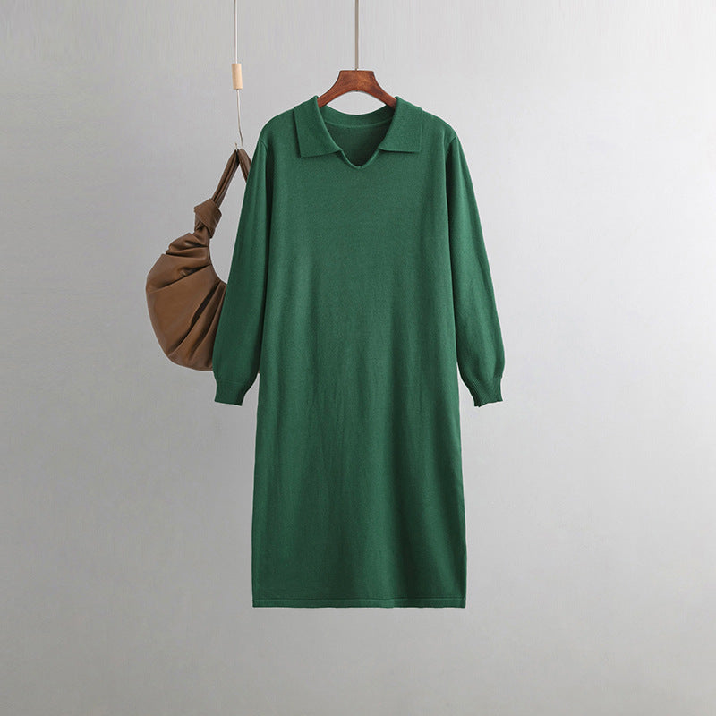 Women Clothing V neck Loose Solid Color Idle Overknee Sweater Dress Women Autumn Winter Dress