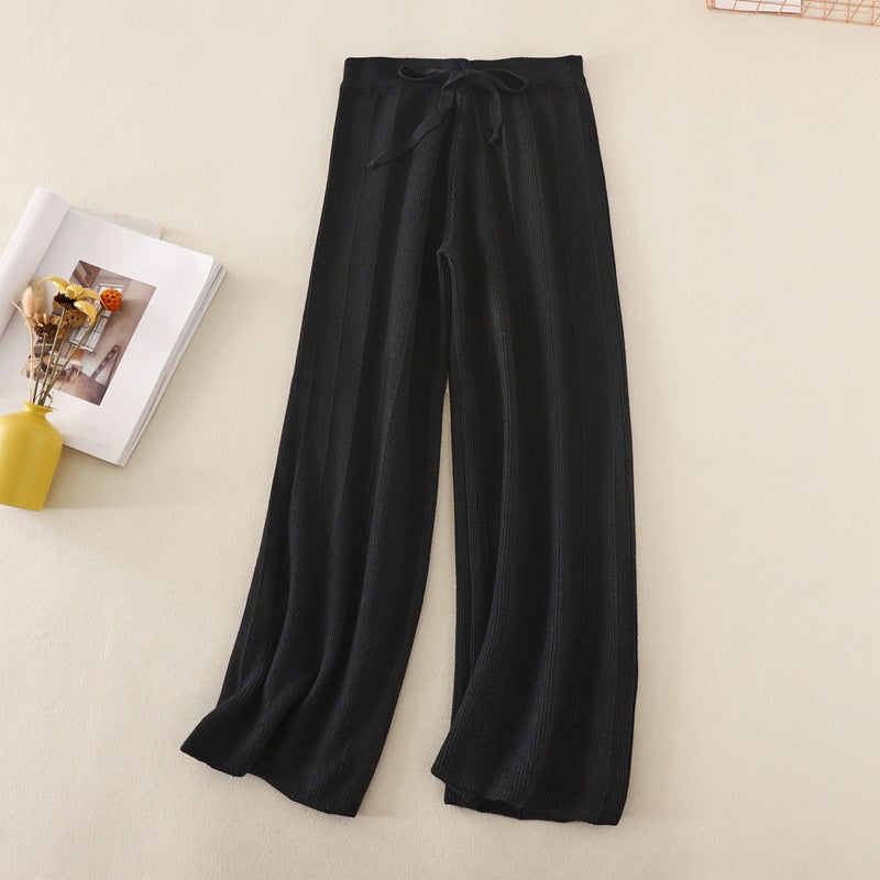 Knitted Thick Wide Leg Pants Women Autumn Winter High Waist Loose Drooping Straight Casual