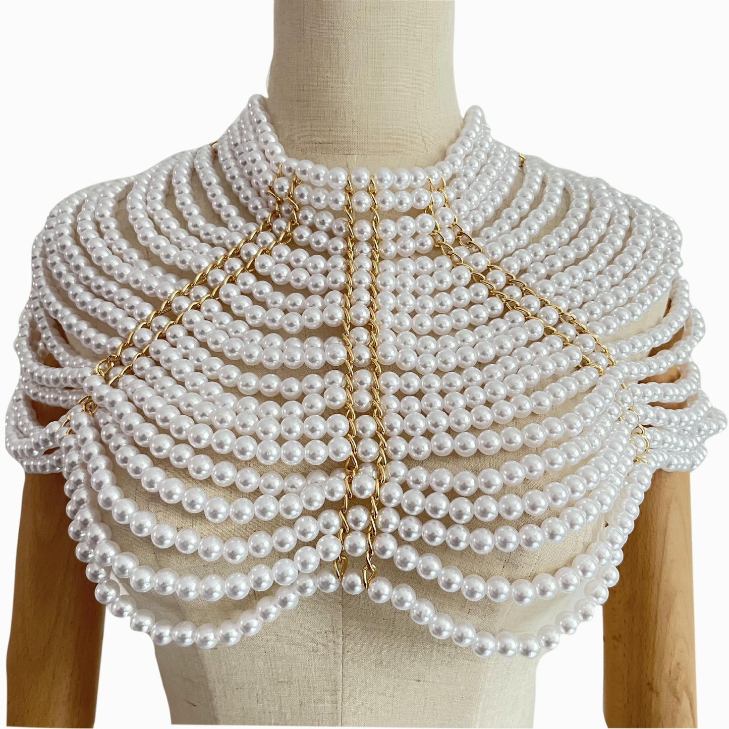 Pearl Body Cha Ornament Exaggerated Women Clothing Necklace Back Chain Metal Shoulder Chain