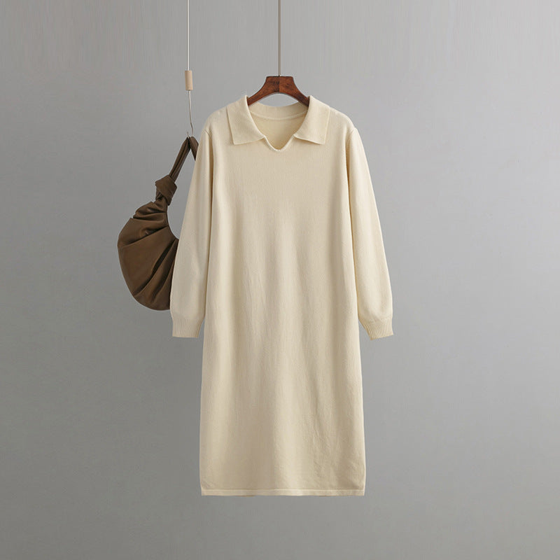 Women Clothing V neck Loose Solid Color Idle Overknee Sweater Dress Women Autumn Winter Dress